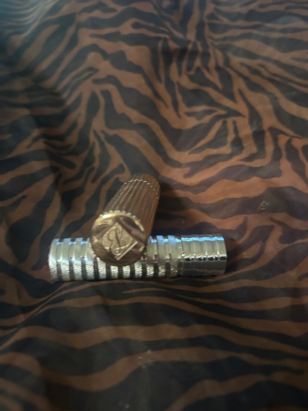 Men's Silver and Gold Metal Lipstick-Style Keychain Accessory
